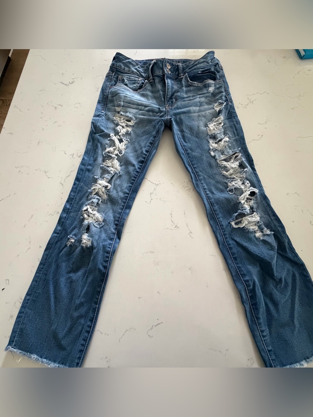 American Eagle Outfitters Distressed Blue Skinny Jeans